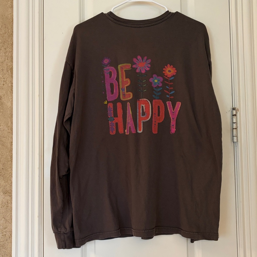 NATURAL LIFE Long Sleeve Woman’s Crew Neck Tee Shirt Be Happy Large - Picture 3 of 7